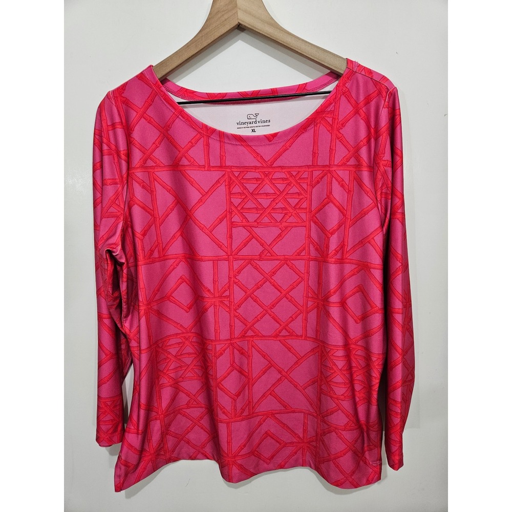 Vineyard Vines XL Pink Bamboo Lattice Print Performance Long Sleeve Top
